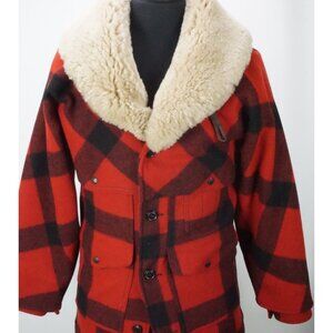Filson Red Black Buffalo Check Mackinaw Packer Coat Shearling Sz XS